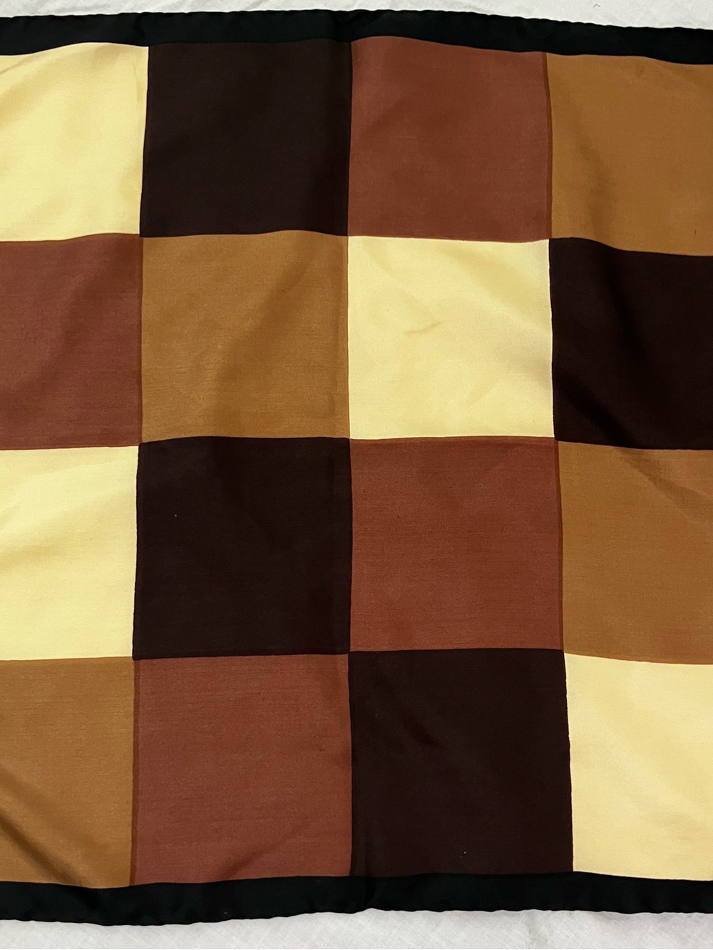 Vtg. Dumont Italian Silk Patchwork Scarf/Pocket Square in Brown, Cream and Tan
